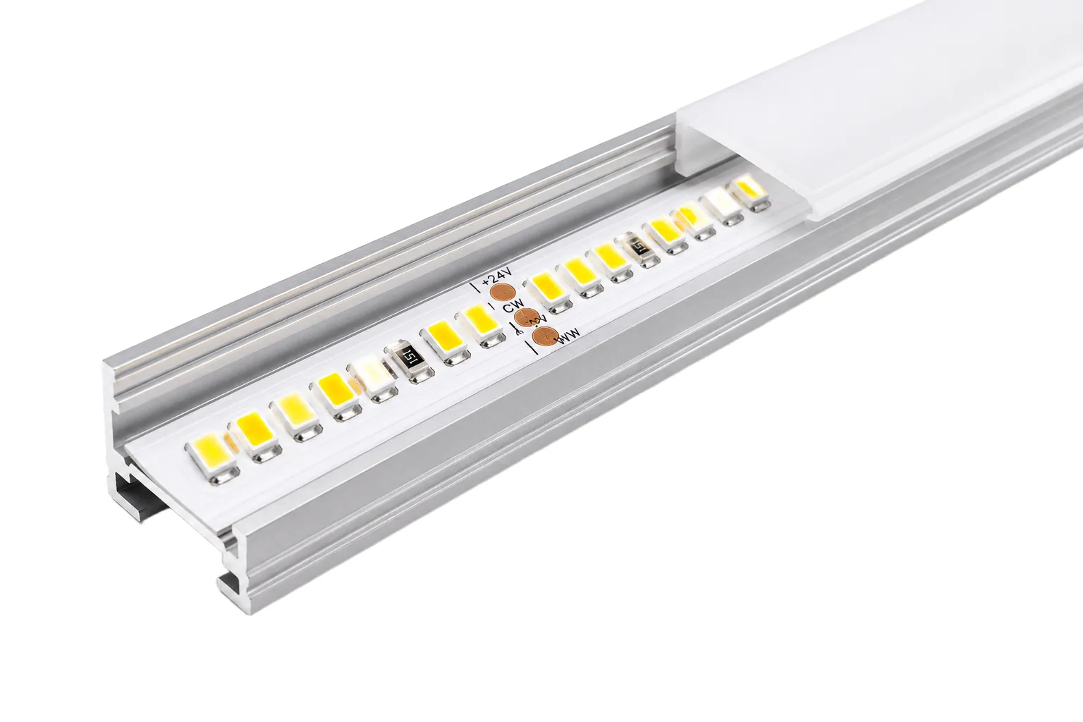LED pásek CCT 24V v hliníkovém profilu — efektivní chlazení, certifikace IP20, CE, RoHS